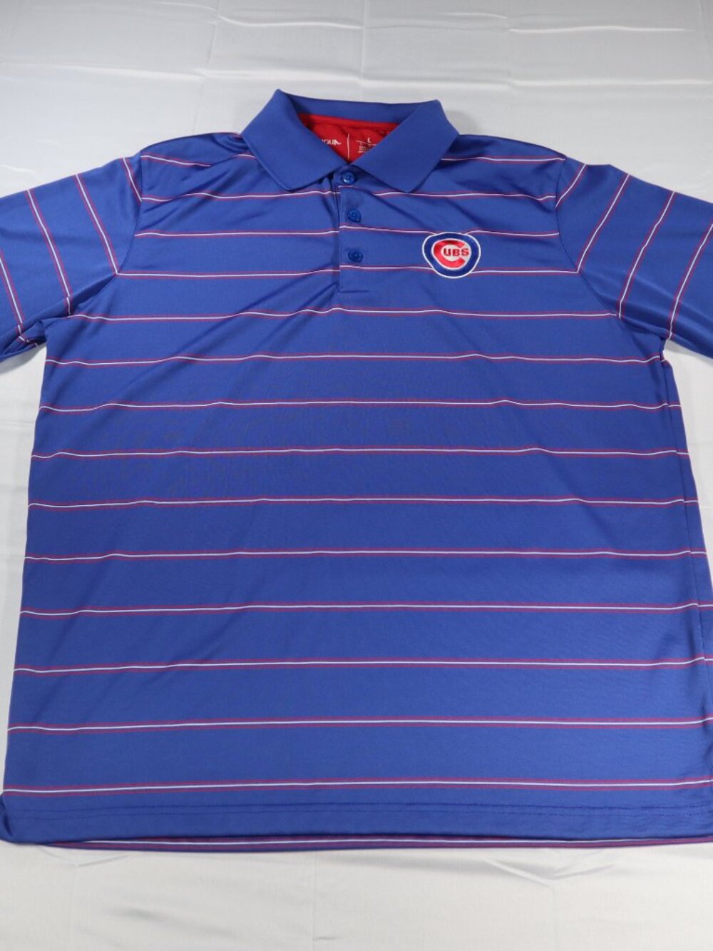 Chicago Cubs Antigua Golf Performance Polo Shirt Mens L Blue Red Stripes Logo